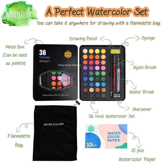 36 Colors Solid Watercolor Paints Set